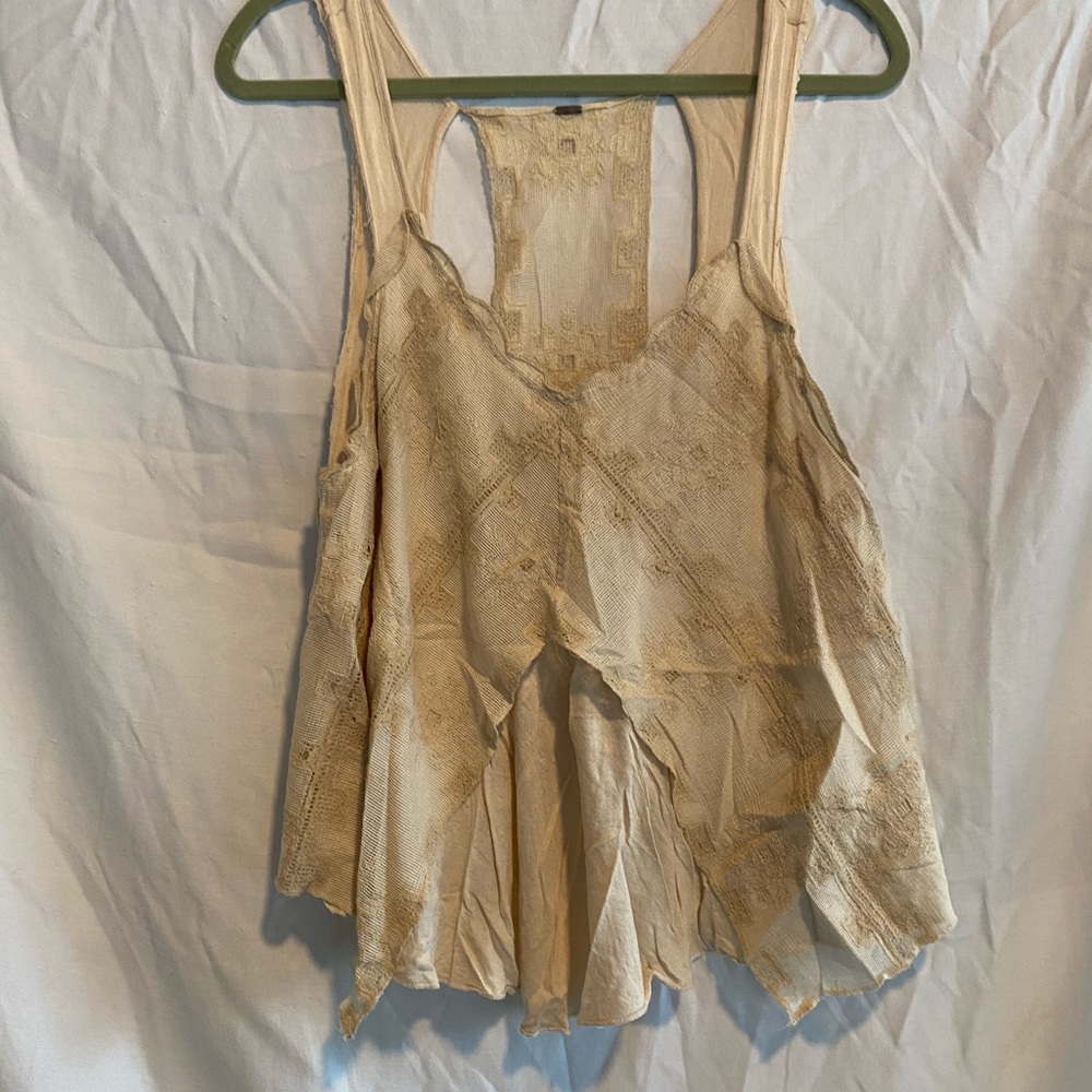 Free People Beige Lace Overlay Tank